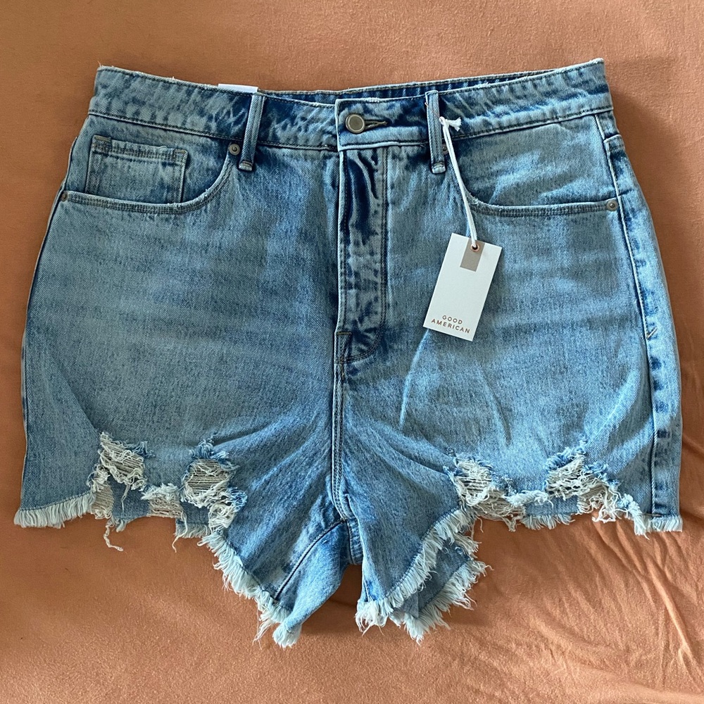 Good American Bombshell cut jean shorts